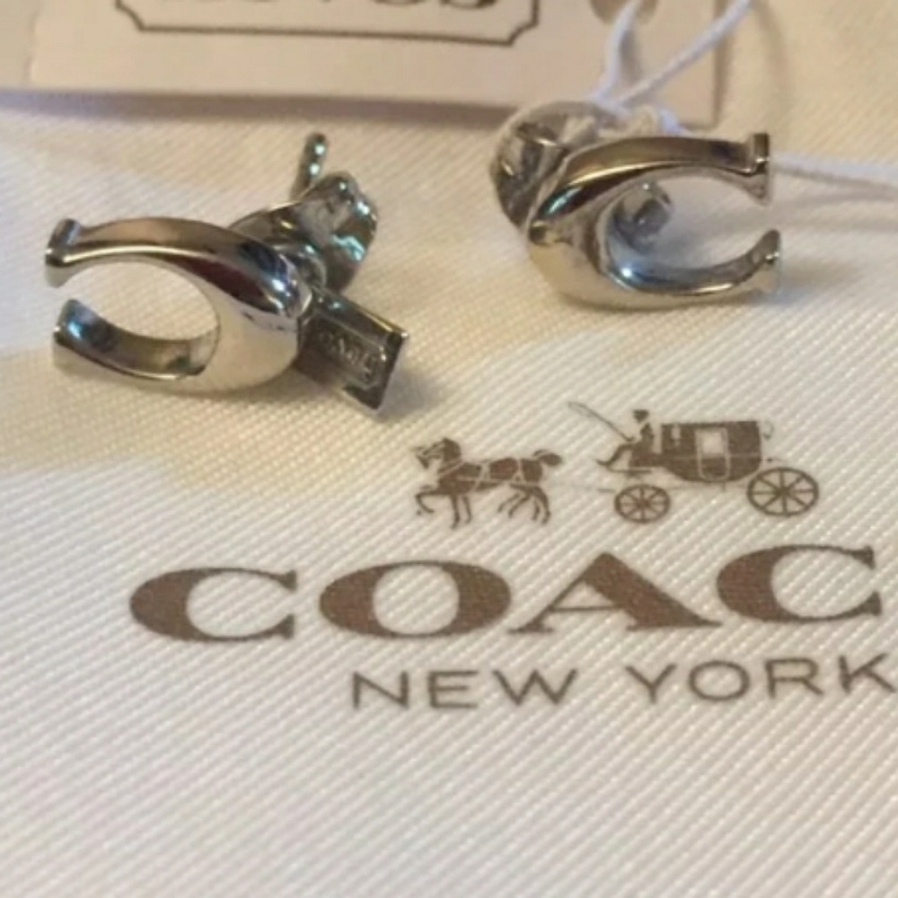 New Coach Sterling Silver Signature C Post Earrings - Picture 3 of 5